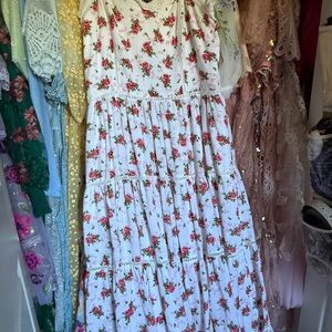 JessaKae White Maxi Dress with Red Rose Print